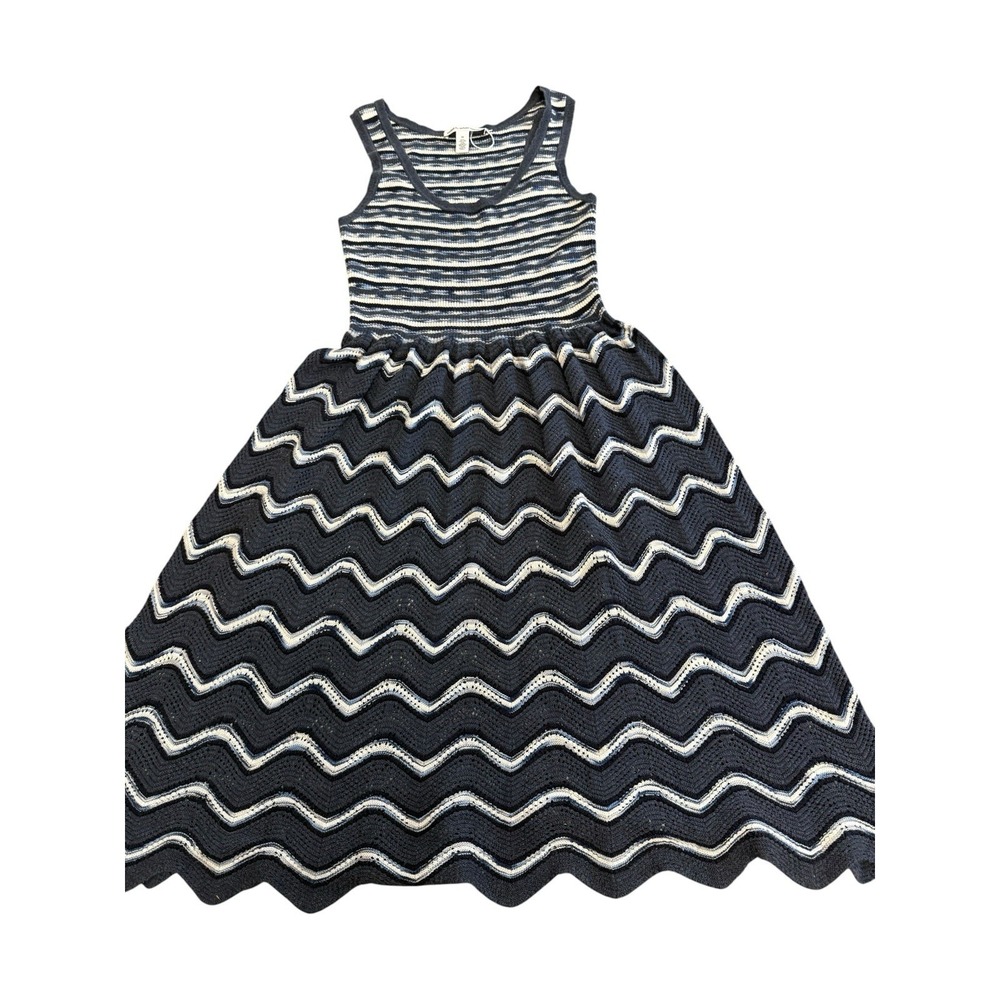 Cotton By Autumn Cashmere Blue Gray Knit Stripe Sweater Dress Womens Medium
